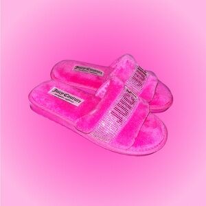 Juicy Couture Vibrant Pink Slippers with Rhinestones
